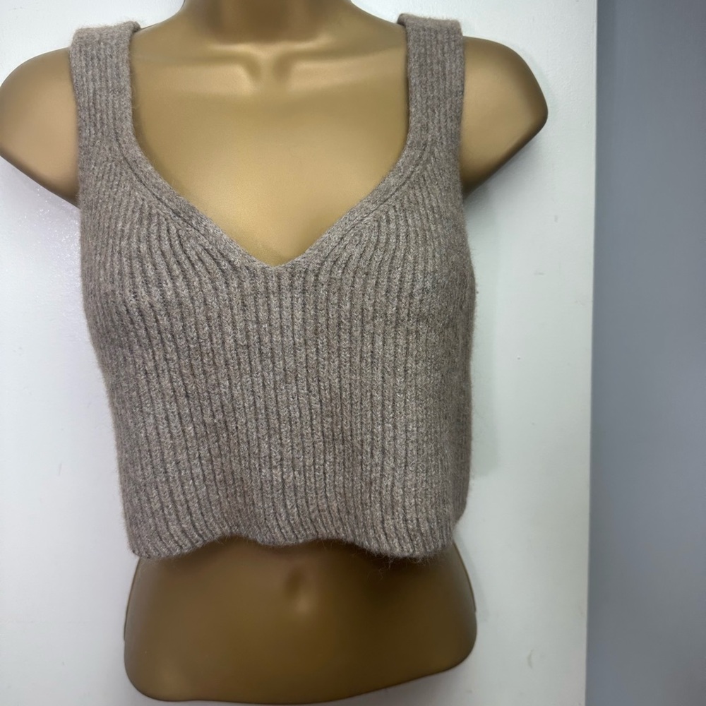 Erika Cavallini Heathered Taupe 70% Wool 30% Alpaca Ribbed Cropped Sweater Top M